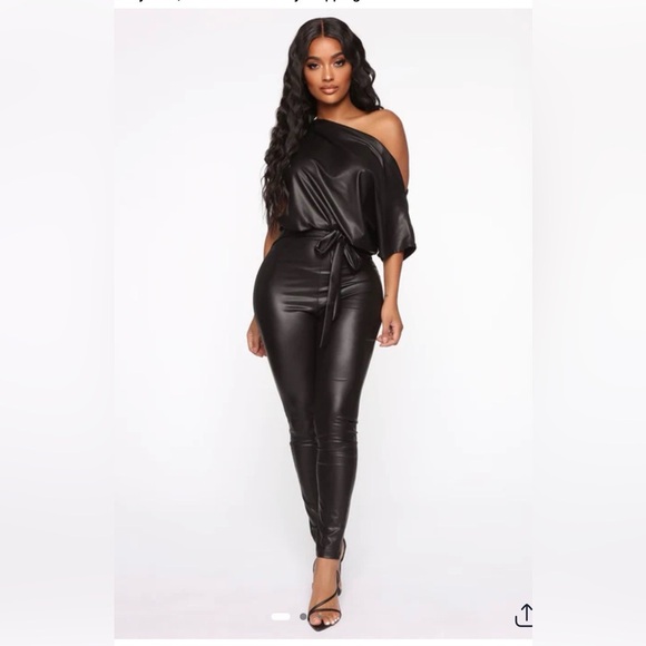 Fashion Nova Pants - Fashion Nova Black Faux Leather Jumpsuit Brand New